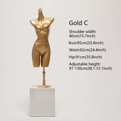 DE-LIANG Female Lingerie Display Form - White Gold Full Half Body Mannequin Bust Torso Hip Bra Panty Prop