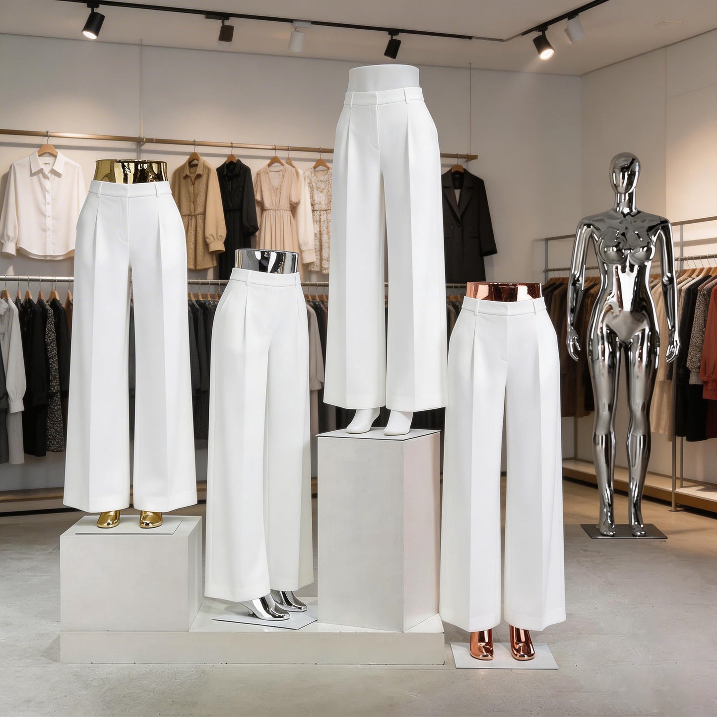 DE-LIANG Female Lower Body Mannequin Legs | Chrome Electroplated Pants Display Form