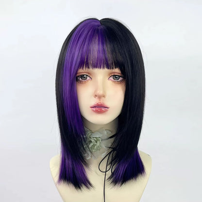 Green Mix Black Human Wig, Lace Front Wig Natural Straight Layered Cut Black Wigs for Women Cosplay Wig Drag Queen Wig Chemo Wig Marley, De-Liang Dress Forms