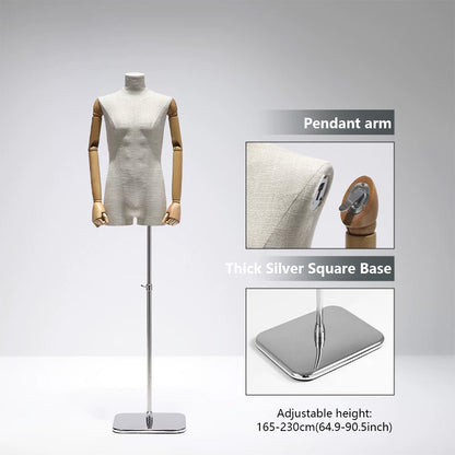 DE-LIANG Male Mannequin Slub Linen Muscle Torso | Menswear Window Display Stand