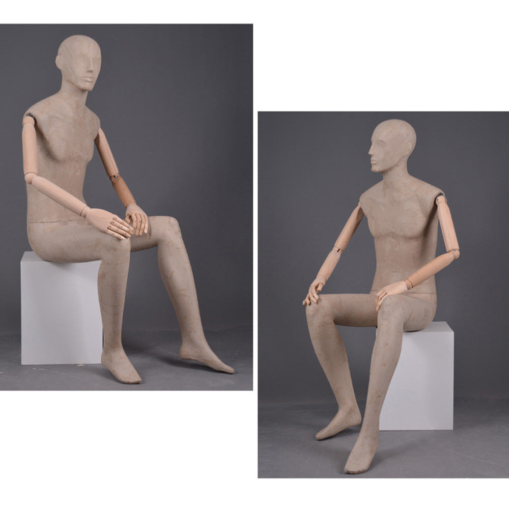 DE-LIANG Male Linen Mannequin with Wooden Arms | Full Body Fabric Display Torso for Clothing Store & Window Display