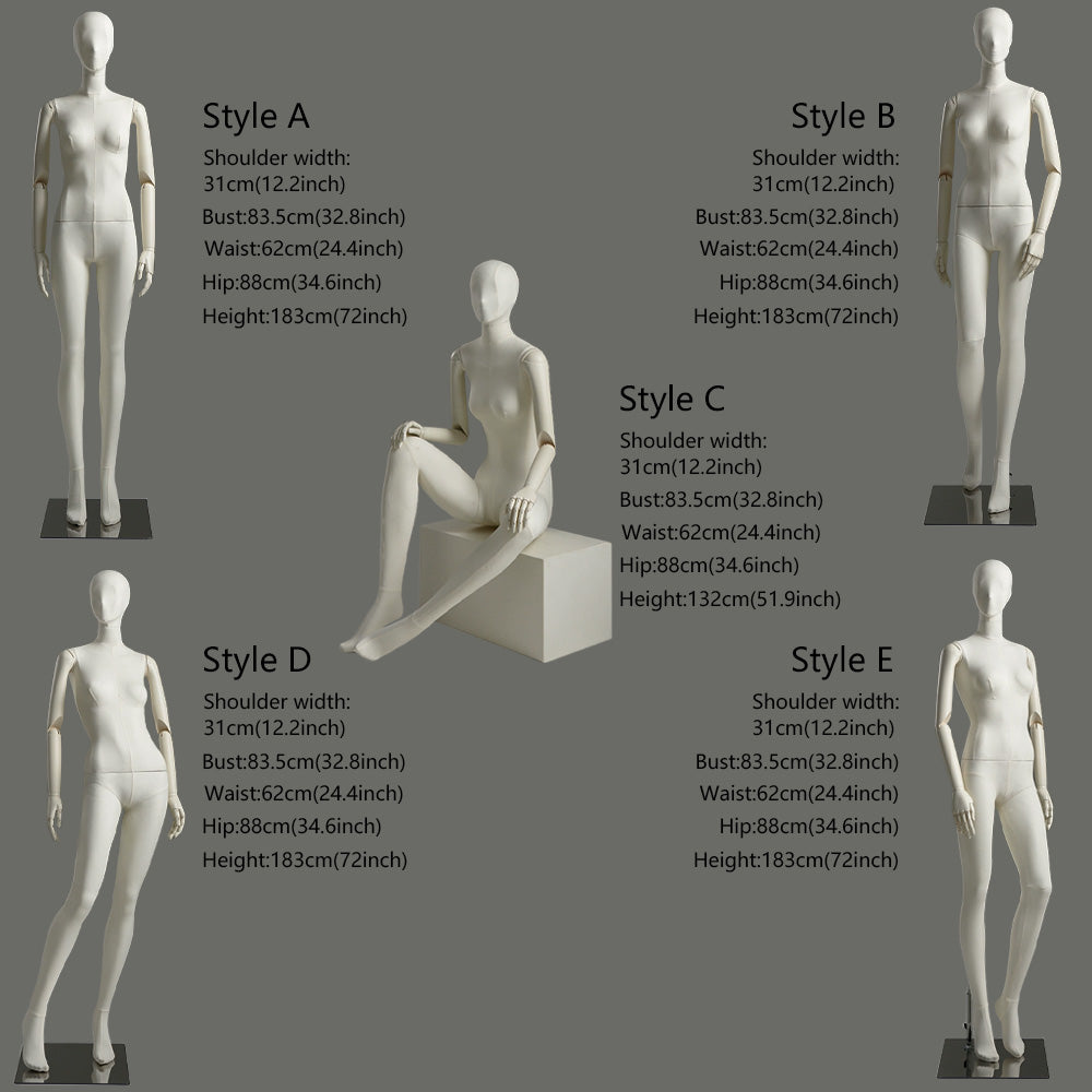 Sculpted Fabric Female Mannequin with Wooden Arms