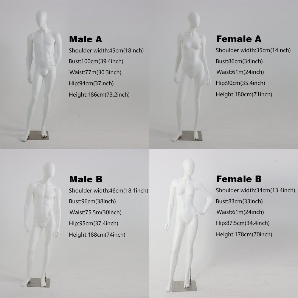 DE-LIANG Female/Male Full Body Mannequin With Head,Female Dress Form Display,Matte White Mannequin Torso for Clothing Stores Display