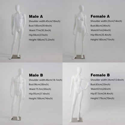 DE-LIANG Female/Male Full Body Mannequin With Head,Female Dress Form Display,Matte White Mannequin Torso for Clothing Stores Display