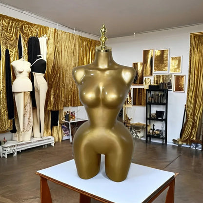 DE-LIANG Female Curvy Half Body Mannequin,Lagre Size Golden Women Dress form Torso With Big Hips and Slim waist,Brazilian Body Mannequin