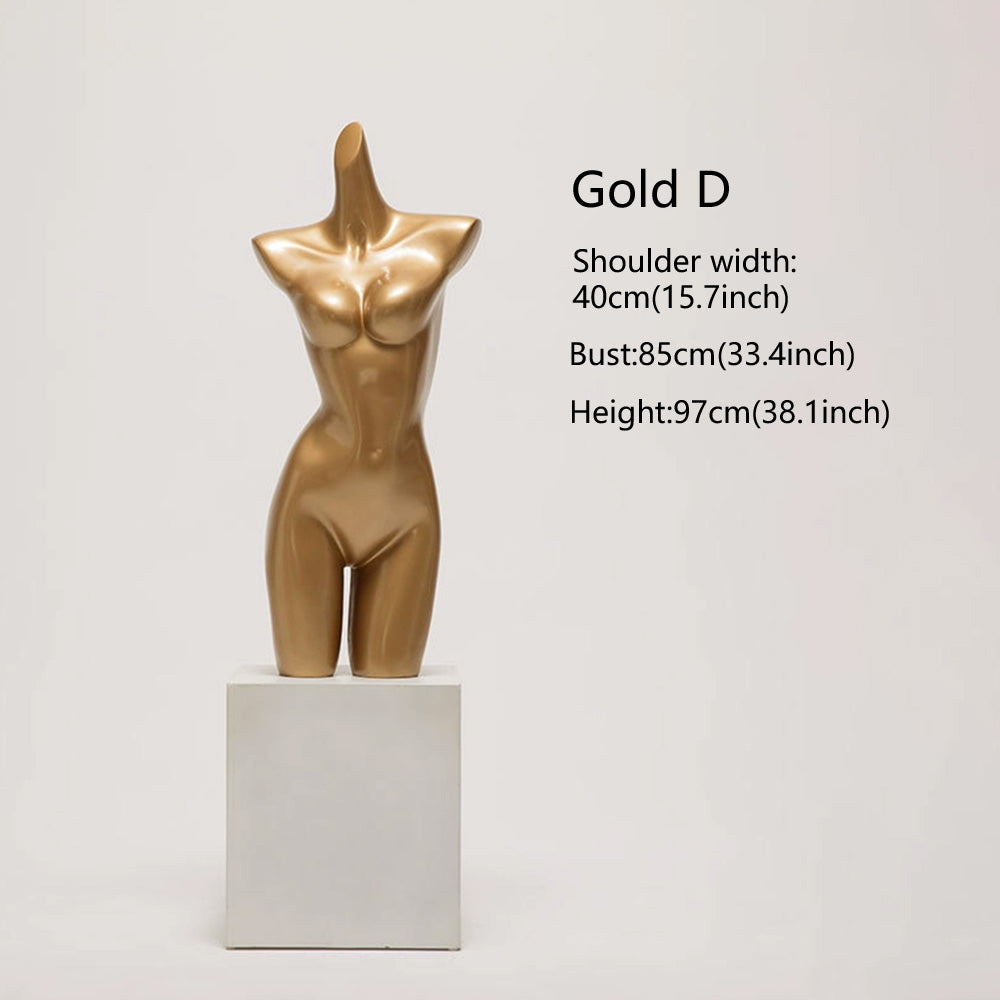 DE-LIANG Female Lingerie Display Form - White Gold Full Half Body Mannequin Bust Torso Hip Bra Panty Prop
