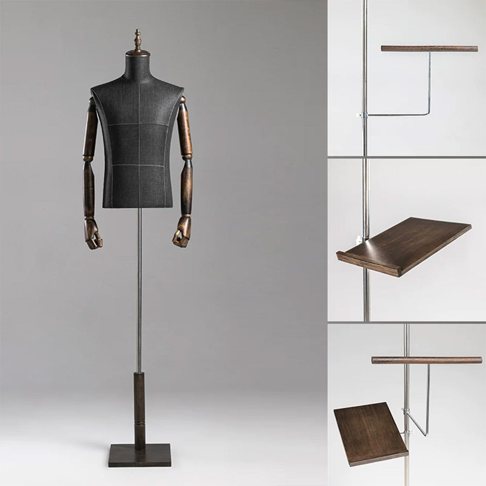 DE-LIANG Male Half Body Mannequin | Poseable Wood Arms Suit Display Dress Form