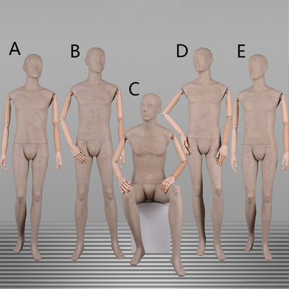 DE-LIANG Male Linen Mannequin with Wooden Arms | Full Body Fabric Display Torso for Clothing Store & Window Display