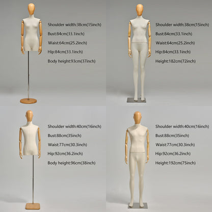 DE-LIANG Female Half Body Mannequin,Linen Display Mannequin with Fiberglass Head With Wooden Effection for Fashion Cloth Dressmaker Dummy DE-LIANG