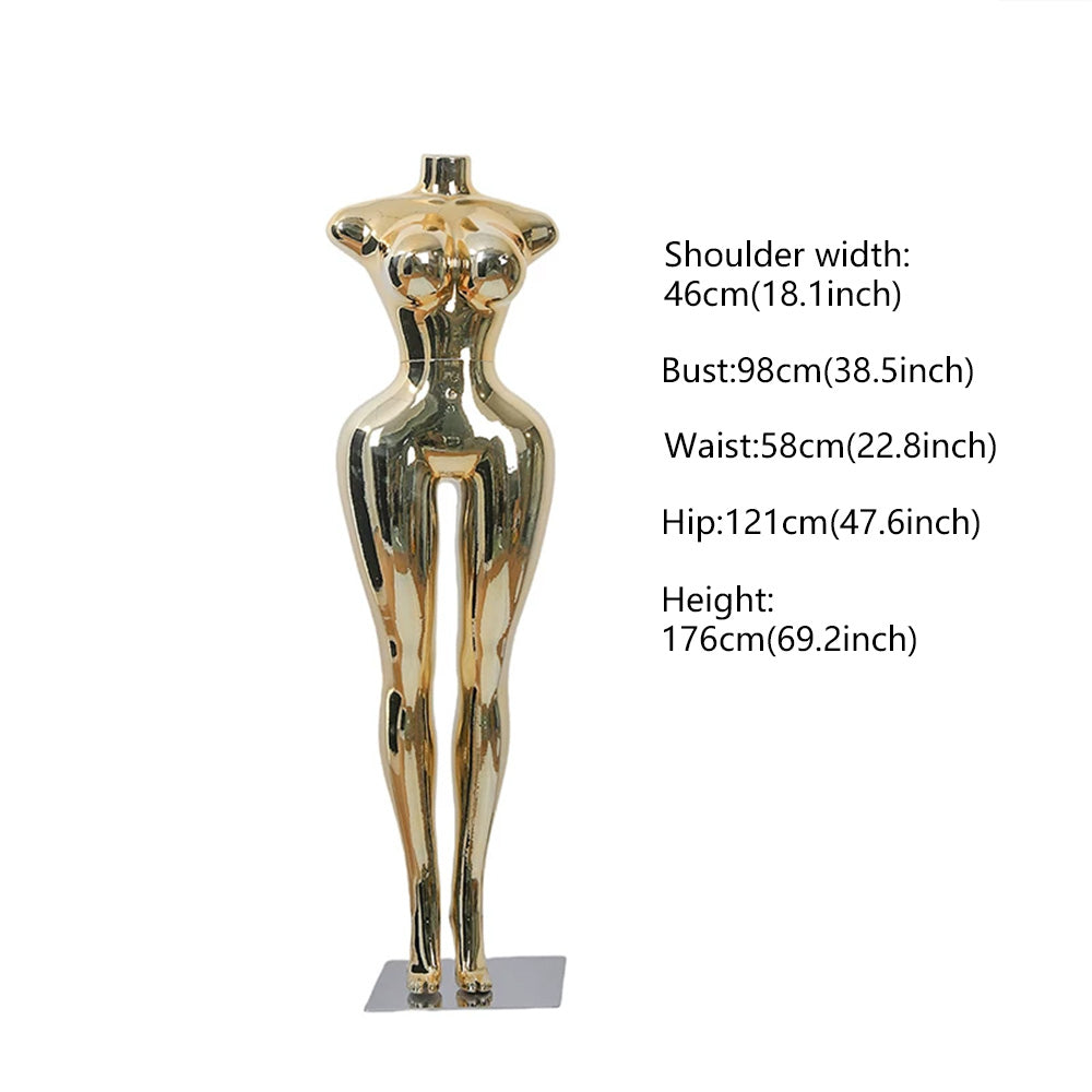 Professional Chrome Plated Female Mannequin - Full Body Dress Form Display Stand for Retail & Boutique