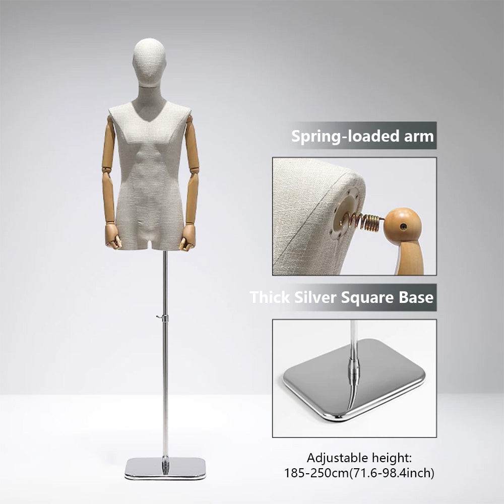 DE-LIANG Male Mannequin Slub Linen Muscle Torso | Menswear Window Display Stand