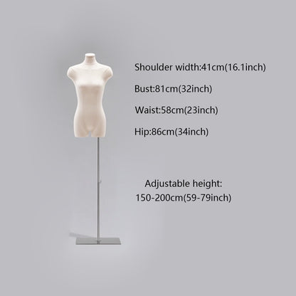 Female Half Body Mannequin, Clothing Display Model Body Stand,Suede Torso Dress Form,Wooden Arms and Base for Clothing/Dress Store Display, DE-LIANG