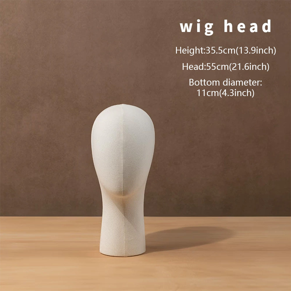 DE-LIANG Linen Female Mannequin Head Stand for Wigs Hats Scarves Display with Adjustable Base