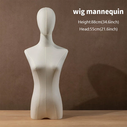 DE-LIANG Linen Mannequin Head Stand for Wigs Hats Scarves Display with Adjustable Base