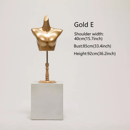 DE-LIANG Female Lingerie Display Form - White Gold Full Half Body Mannequin Bust Torso Hip Bra Panty Prop