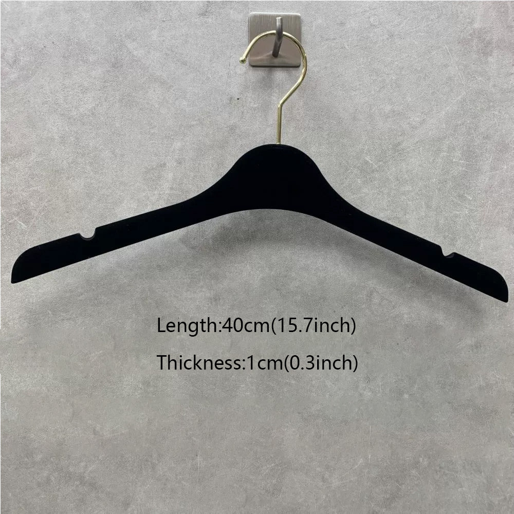 DE-LIANG Premium Black Velvet Non-Slip Clothes & Pants Hangers | Suits Dresses | Gold Hook