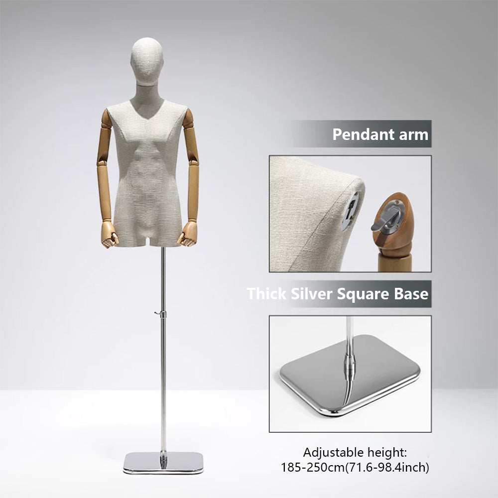 DE-LIANG Male Mannequin Slub Linen Muscle Torso | Menswear Window Display Stand