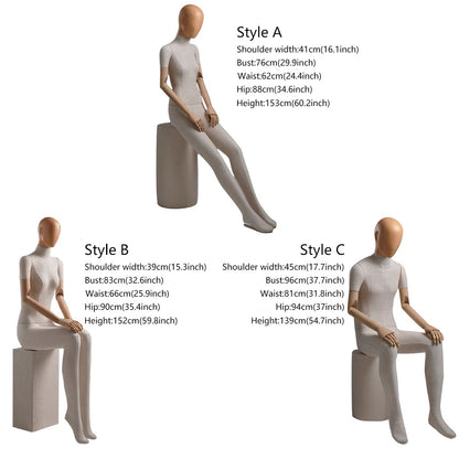 DE-LIANG Linen Full Body Mannequin: Sitting Display Form with Wooden Arms