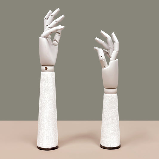 DE-LIANG White Velvet Wooden Hand, Luxury White Painted Mannequin Hands for Women's Apparel Jewelry Watch Ring Display-Right Hand Size37&43.5cm*1pcs