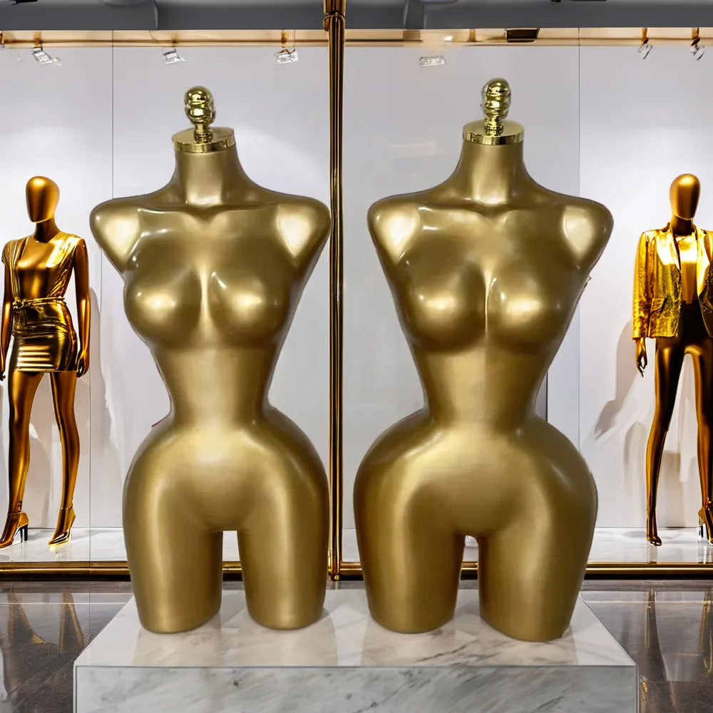 DE-LIANG Female Curvy Half Body Mannequin,Lagre Size Golden Women Dress form Torso With Big Hips and Slim waist,Brazilian Body Mannequin