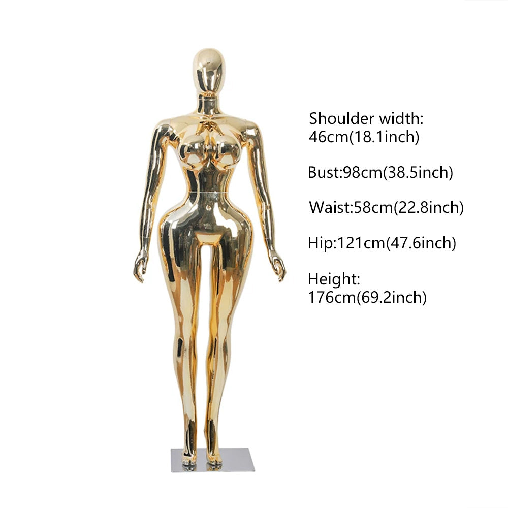 Professional Chrome Plated Female Mannequin - Full Body Dress Form Display Stand for Retail & Boutique