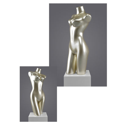 DE-LIANG Female Torso Mannequin Display Set,Half Body Dress Form Collection,White & Gold Finish Retail Display Forms for Clothing Store