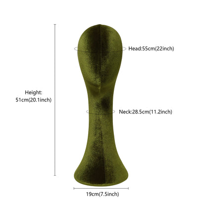 Luxurious Olive-Green Velvet Head Model, Can Pinnable Cloth Head Mannequin, Head Hat Stand/Display, Lace Head Wig Stand, Hat Rack W/ Fabric DE-LIANG