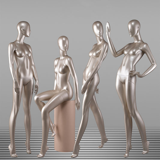 DE-LIANG Glossy Champagne Female Full Body Mannequin – Luxury Fiberglass Dress Form Display Model for Window, Boutique Clothing & Fashion Store Showcase