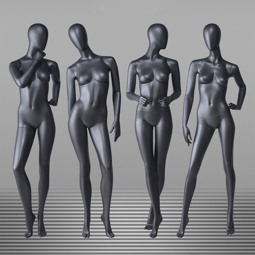 DE-LIANG Matte Black Female Full Body Mannequin Set,Realistic Fiberglass Dress Form Display Model for Clothing Stores, Fashion Boutiques & Window Displays