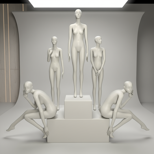 DE-LIANG Female Face Full Body Mannequins,White Color Display Fiberglass Dress Form with Torso Display, Modern Posing Mannequin for Fashion Boutiques & Window Displays DL0215