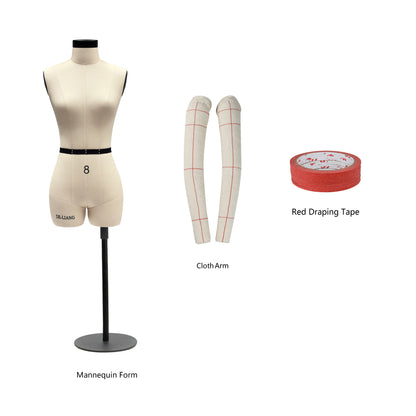 DE-LIANG Miniature Half Body Dress Form with Arms/ Beige Female Mannequin（size 6-8-10-12-14-16）