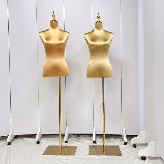 Clearance Satin Female Half Body Mannequin, Adjustable Women Silk Dress form Torso, Clothing Model Props,Lady Display Form with Golden Base