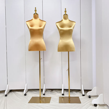 Clearance Satin Female Half Body Mannequin, Adjustable Women Silk Dress form Torso, Clothing Model Props,Lady Display Form with Golden Base DE-LIANG