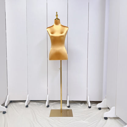 Clearance Satin Female Half Body Mannequin, Adjustable Women Silk Dress form Torso, Clothing Model Props,Lady Display Form with Golden Base DE-LIANG