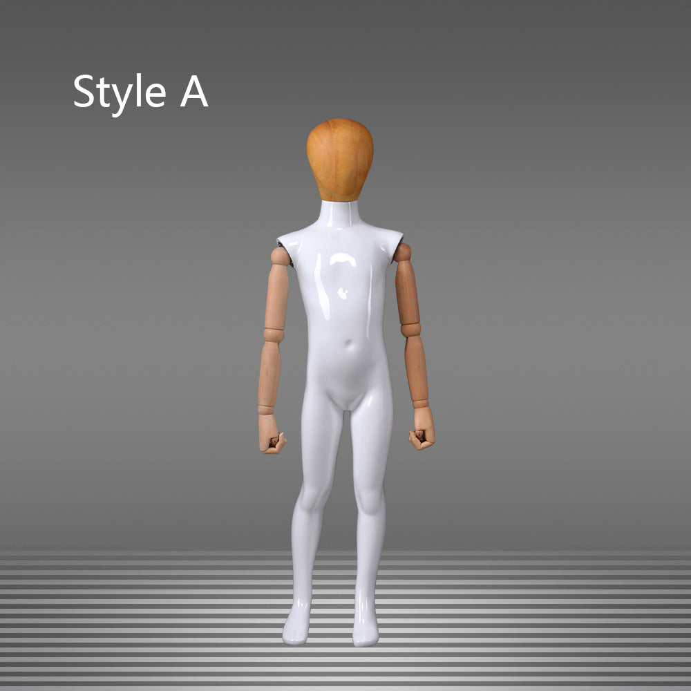 DE-LIANG Glossy White Full Body Childs Mannequin with Wooden Arms & Head for Store Window, Boutique Clothing & Fashion Display