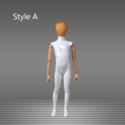 DE-LIANG Glossy White Full Body Childs Mannequin with Wooden Arms & Head for Store Window, Boutique Clothing & Fashion Display