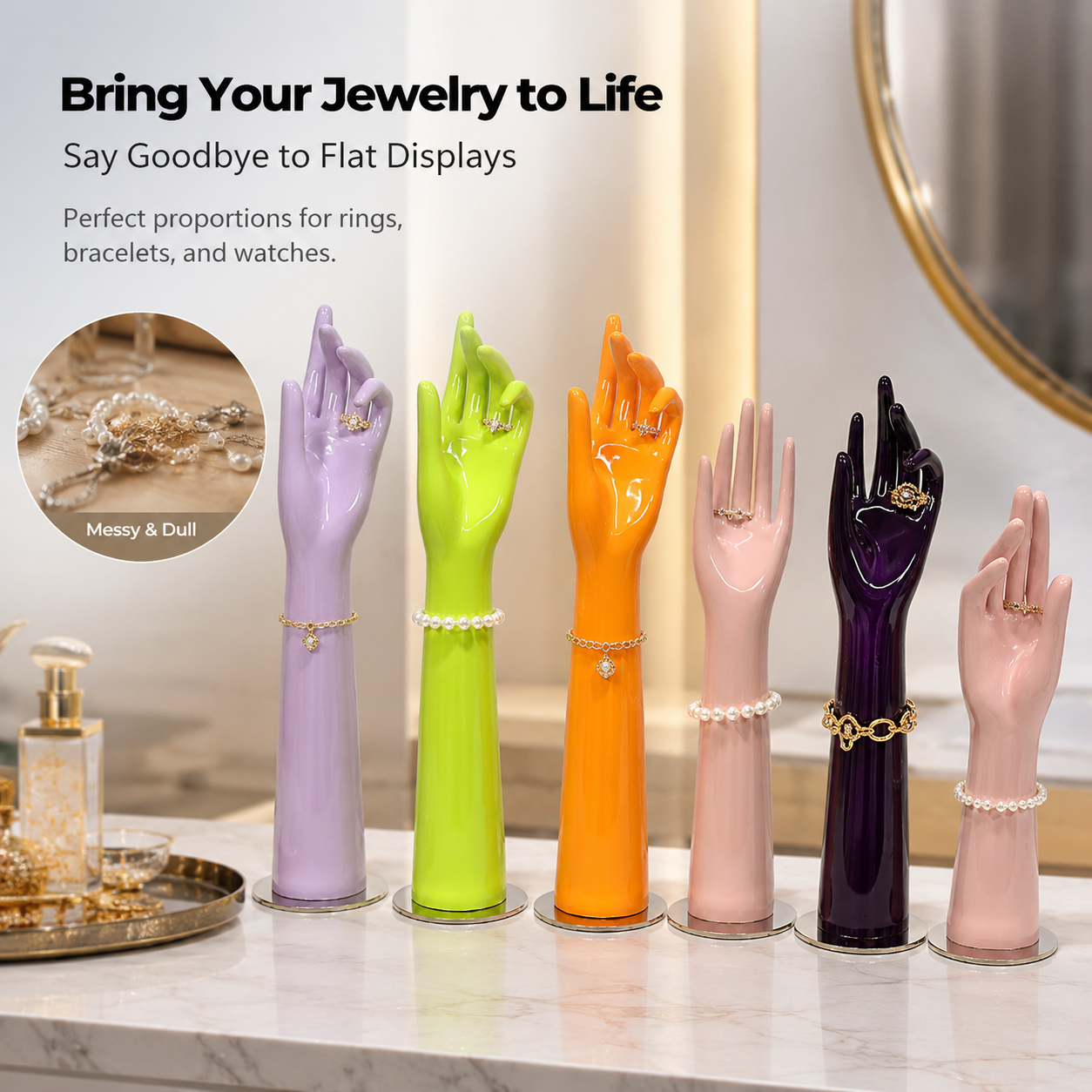 DE-LIANG Jewelry Hand Display Stand | Mannequin Hand for Rings & Bracelets | 6 Colors