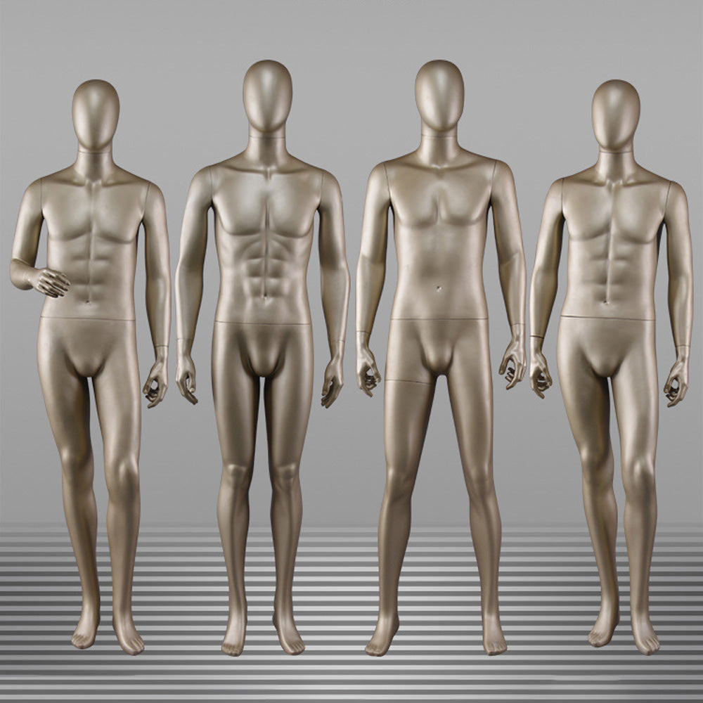 DE-LIANG Male Full Body Mannequin,Metallic Gold Realistic Fiberglass Display Model for Clothing, Suits & Window Showcase,Adjustable Standing Mannequin for Fashion Stores & Exhibitions