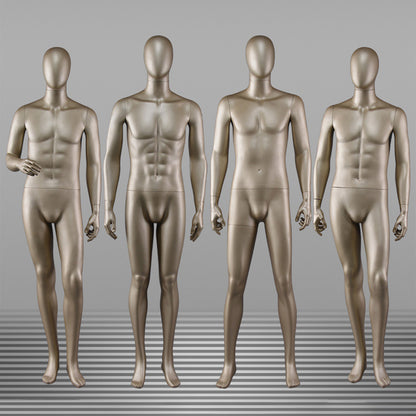 DE-LIANG Male Full Body Mannequin,Metallic Gold Realistic Fiberglass Display Model for Clothing, Suits & Window Showcase,Adjustable Standing Mannequin for Fashion Stores & Exhibitions
