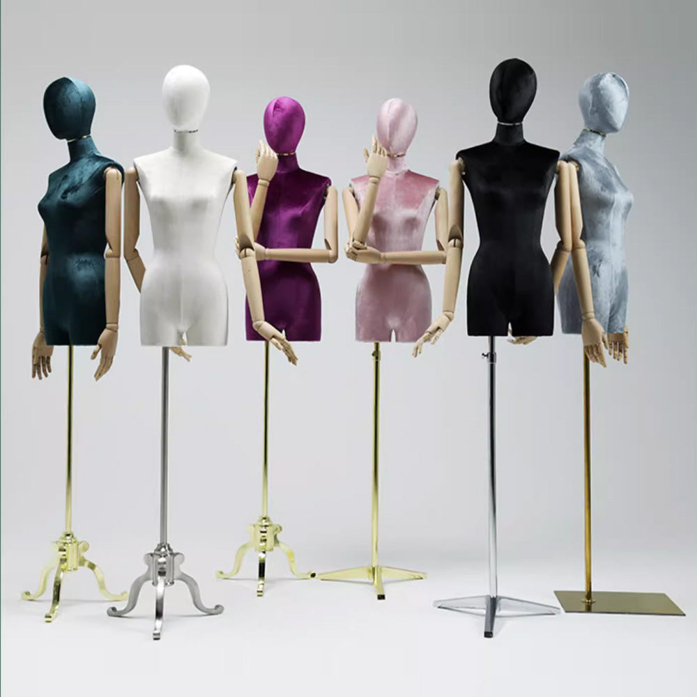 DE-LIANG Female Half Body Mannequin with Head & Wooden Arms