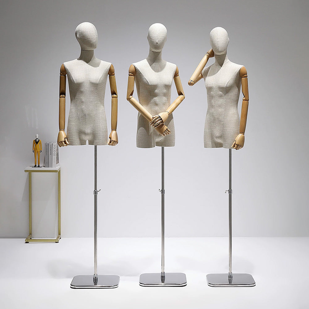 DE-LIANG Male Mannequin Slub Linen Muscle Torso | Menswear Window Display Stand