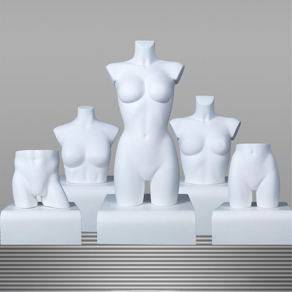 DE-LIANG Female Half Body Mannequin Torso Set,Matte White Fiberglass Dress Form Bust & Hip Display for Clothing, Lingerie, Underwear & Boutique Window Show