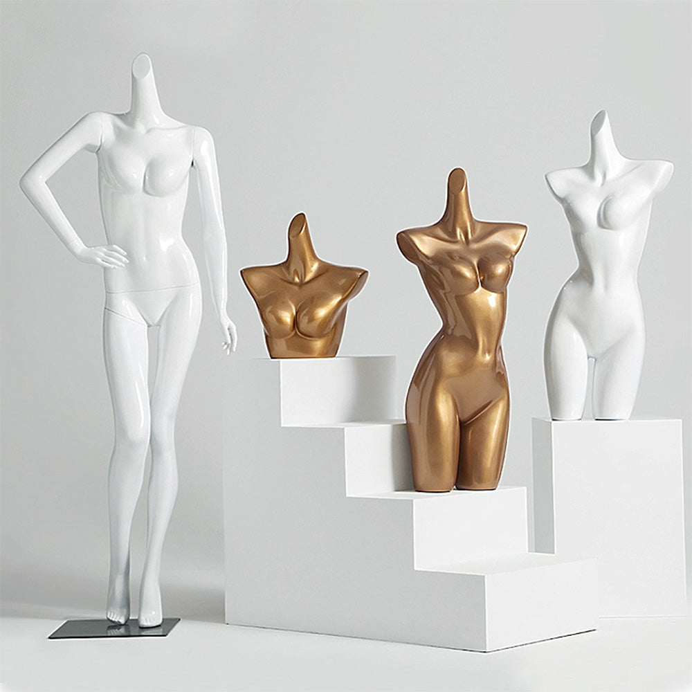 DE-LIANG Female Lingerie Display Form - White Gold Full Half Body Mannequin Bust Torso Hip Bra Panty Prop