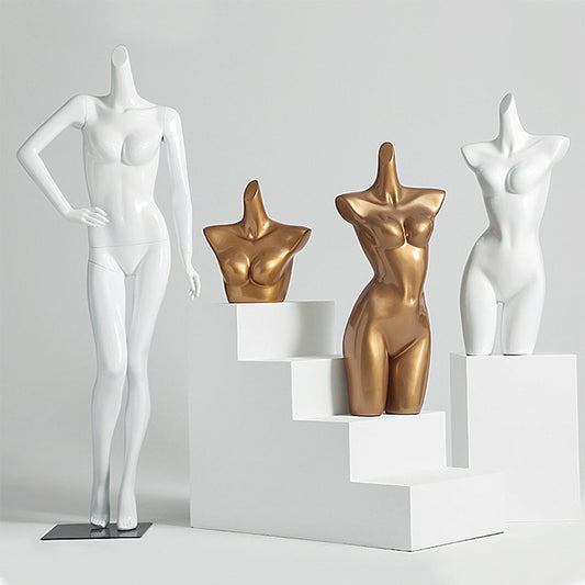DE-LIANG Female Lingerie Display Form - White Gold Full Half Body Mannequin Bust Torso Hip Bra Panty Prop