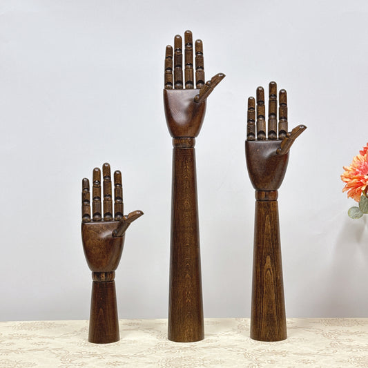 Vintage Wood Female Right Hand Mannequin, Hand Brush Brown Wooden Maniqui, Flexible Movable Fingers, Watch Bracelet Sunglass Display 1pcs