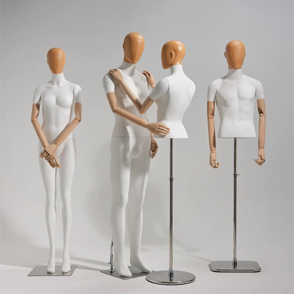 DE-LIANG Female/Male Full Body Mannequin,White Spray Paint Female Mannequins Torso With Wooden Head, Detachable Dress Form for Retail Clothing Shops,Window Display