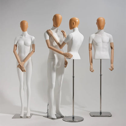 DE-LIANG Full Body Mannequin Female – White Spray Painted Female/Male Torso with Wooden Head, Detachable Dress Form for Clothing Shops & Window Displays