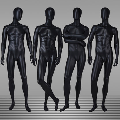 DE-LIANG Matte Black Male Full Body Mannequin Set,Realistic Fiberglass Dress Form Display Model for Clothing Stores, Fashion Boutiques & Window Displays