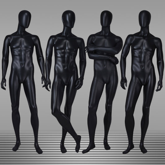 DE-LIANG Matte Black Male Full Body Mannequin Set,Realistic Fiberglass Dress Form Display Model for Clothing Stores, Fashion Boutiques & Window Displays