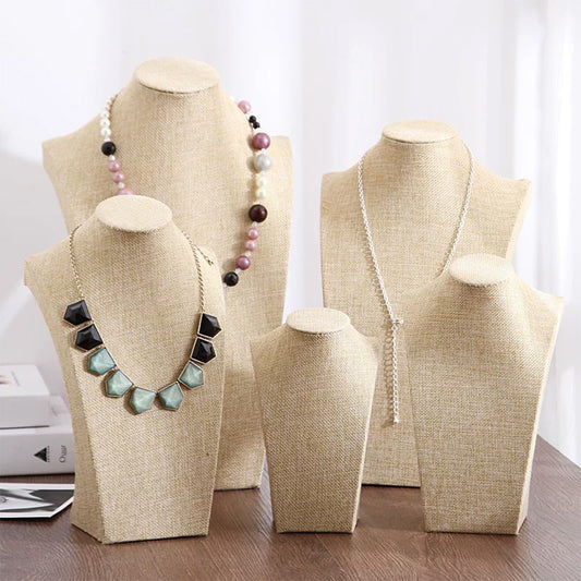 DE-LIANG Burlap Neck Mannequin Stand – Jewelry Necklace & Pendant Display Holder